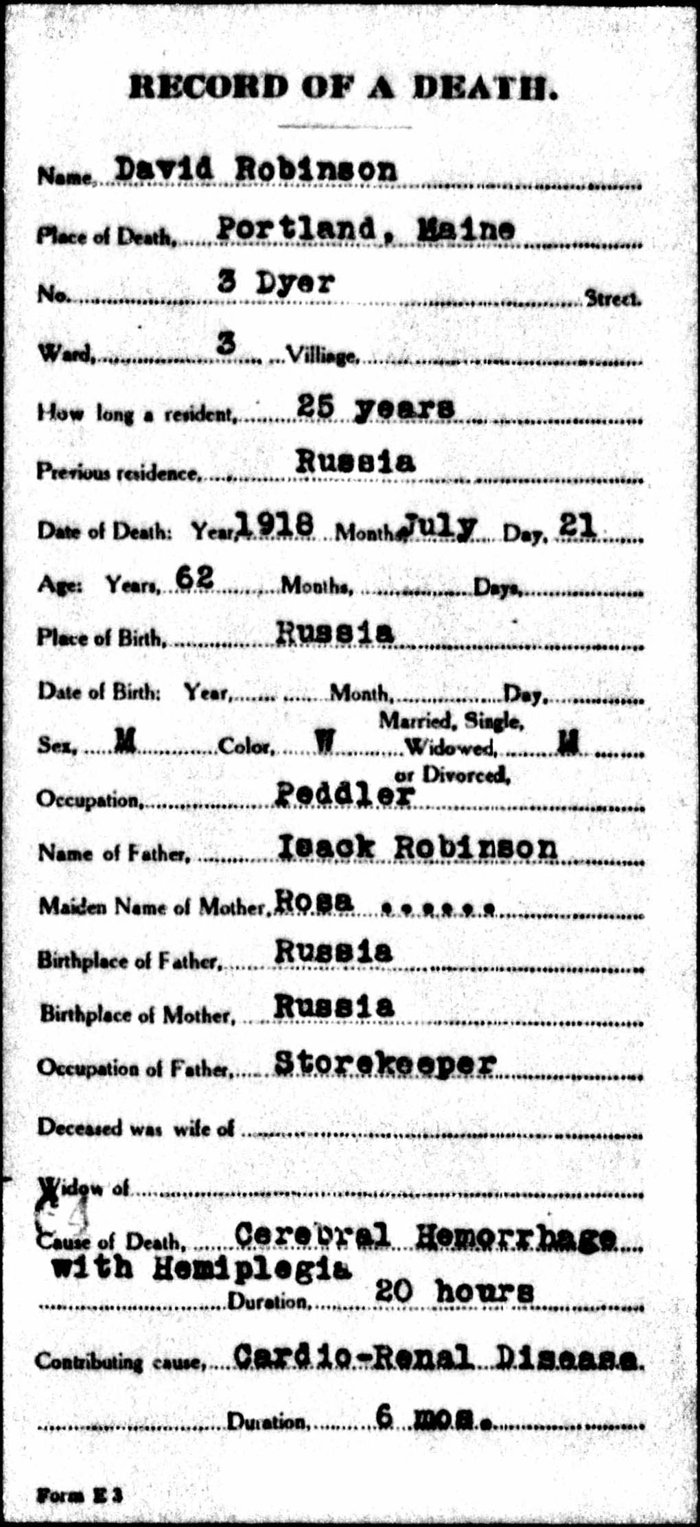 1918 David Robinson Death